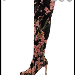 Neiman Marcus Duchess Floral Thigh High Boots 8.5